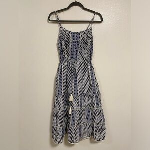 Greylin Dress Women's Size small White blue cotton silk blend Azalea Print midi